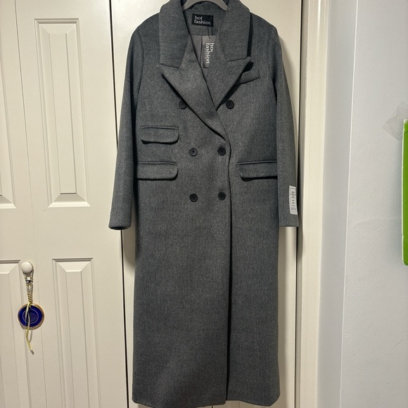 Jackets & Blazers - Gray Premium Wool Blend Long Coat